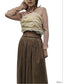 Glitter Pleated Sheer Top-brown