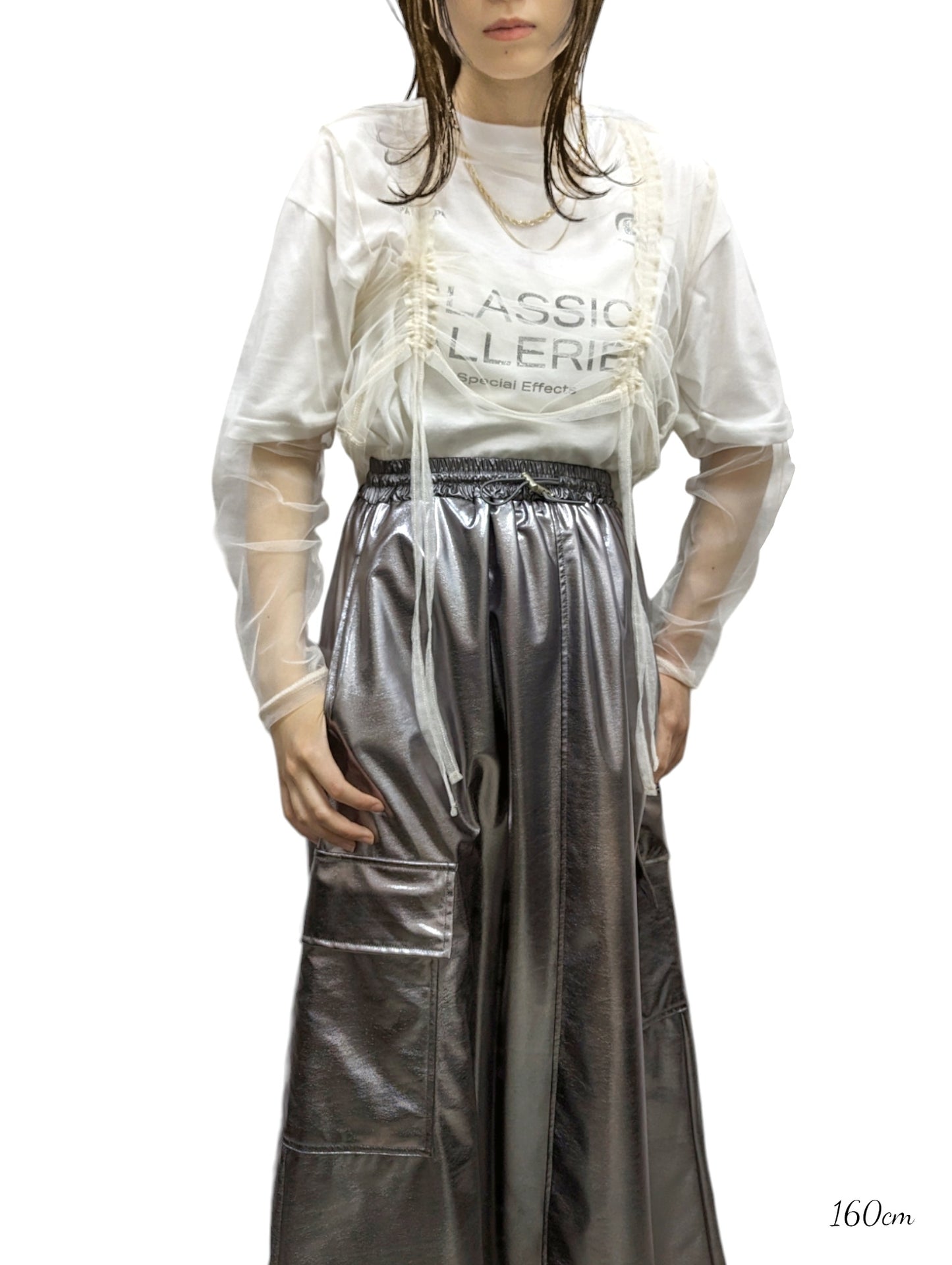 [2 colors] Metallic Cargo Skirt