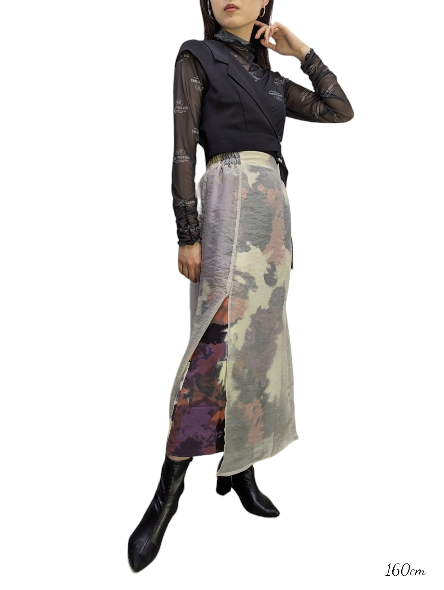 [3 colors] Sheer Layered Art Paint Skirt