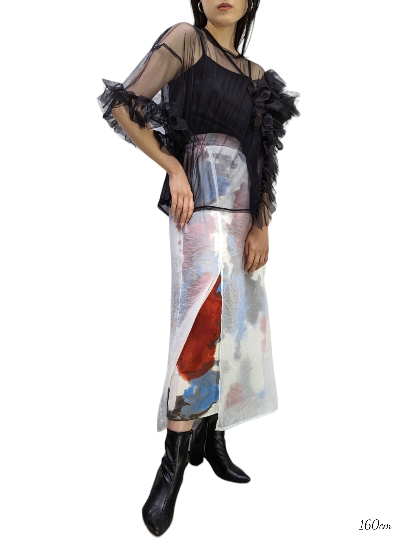 [3 colors] Sheer Layered Art Paint Skirt