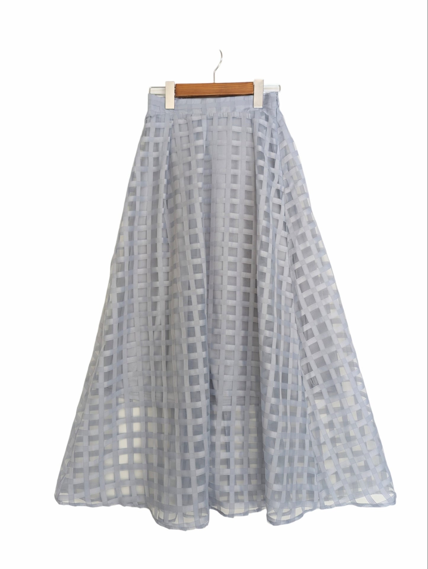 [3 colors] Sheer Check Long Skirt