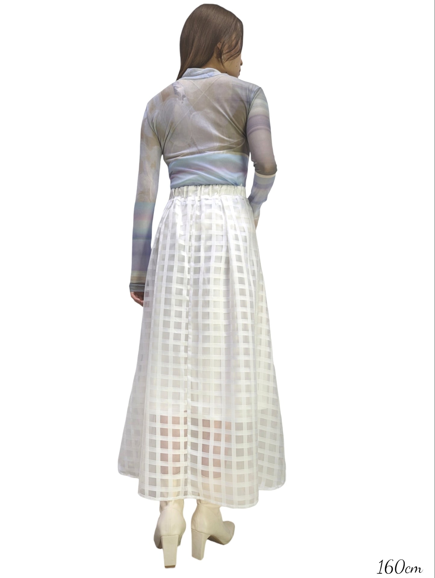 [3 colors] Sheer Check Long Skirt