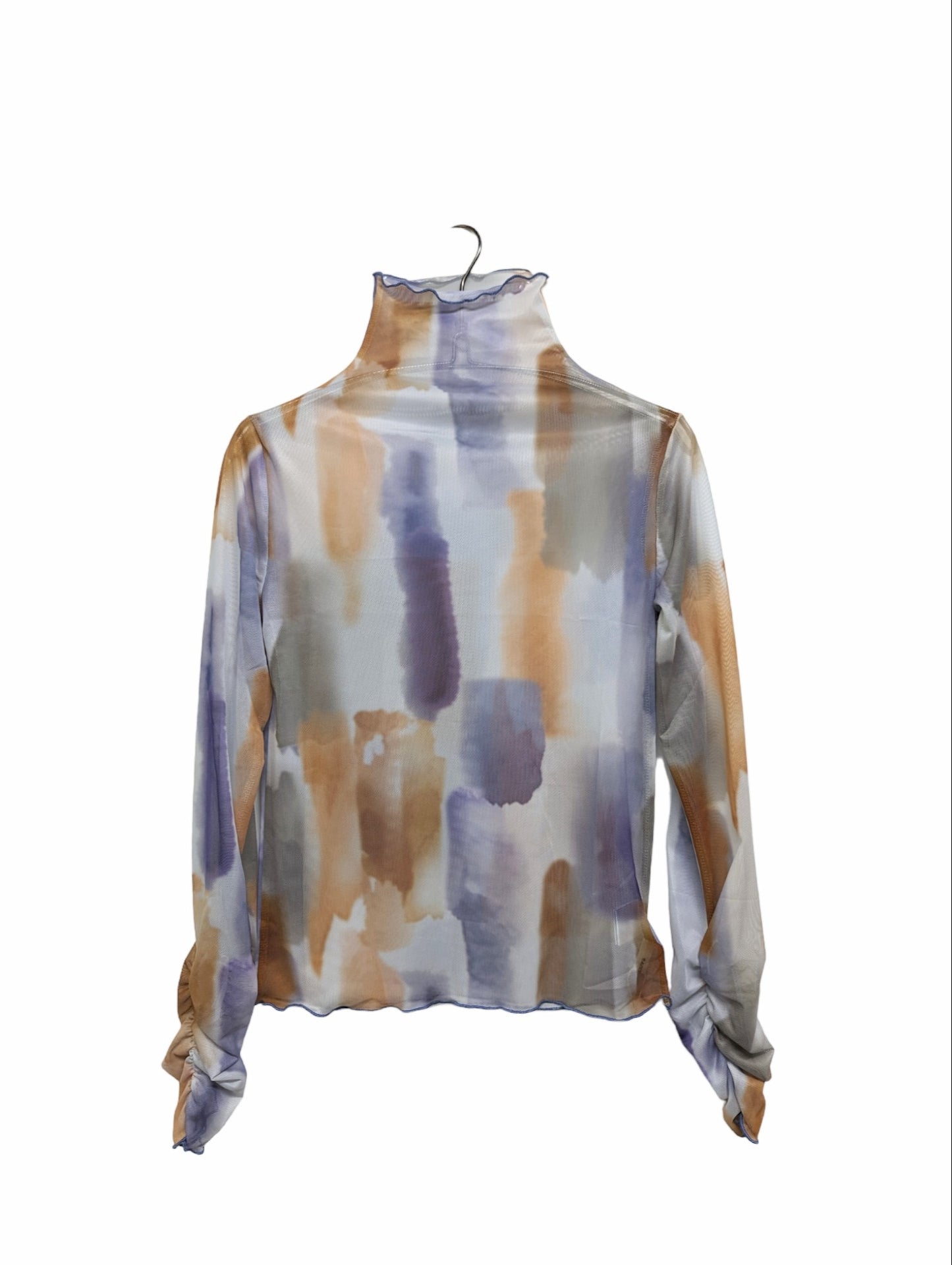 [3 colors] High Neck Painted Sheer Tops