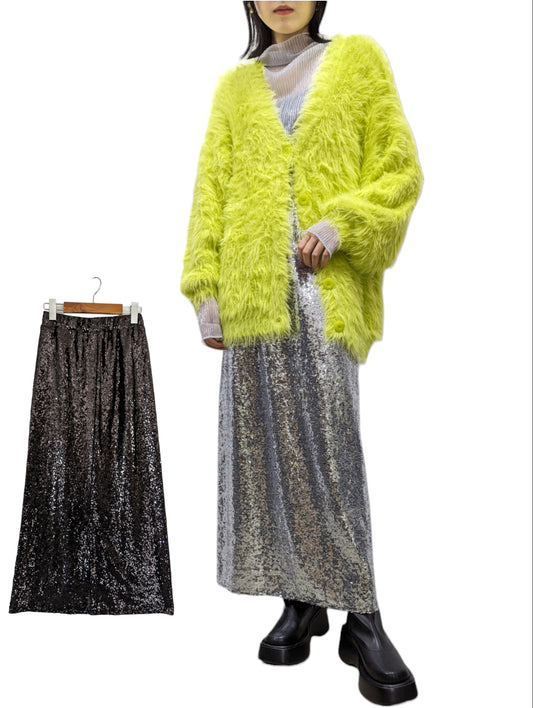 2colors-Sequined long skirt