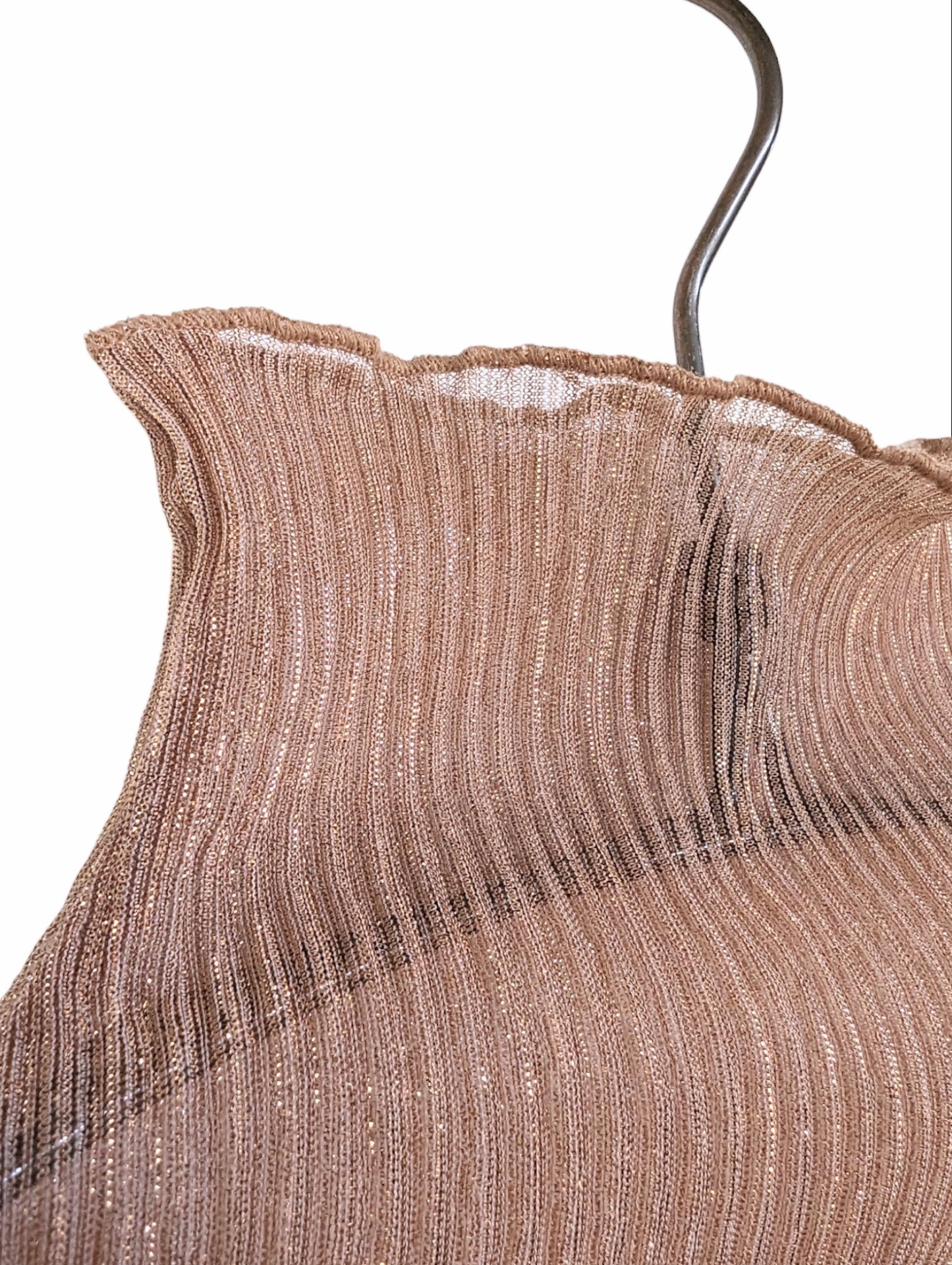 Glitter Pleated Sheer Top-brown