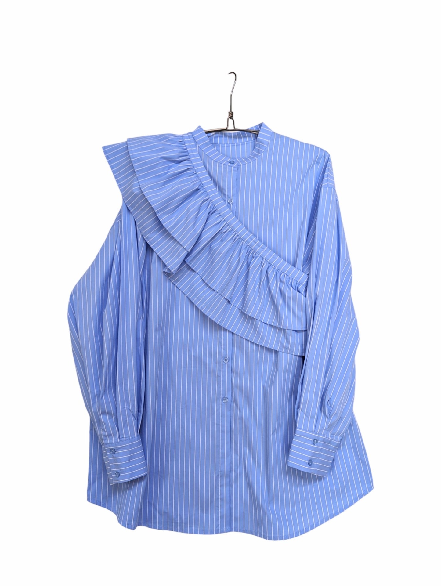 [2colors]Striped shirt with ruffles