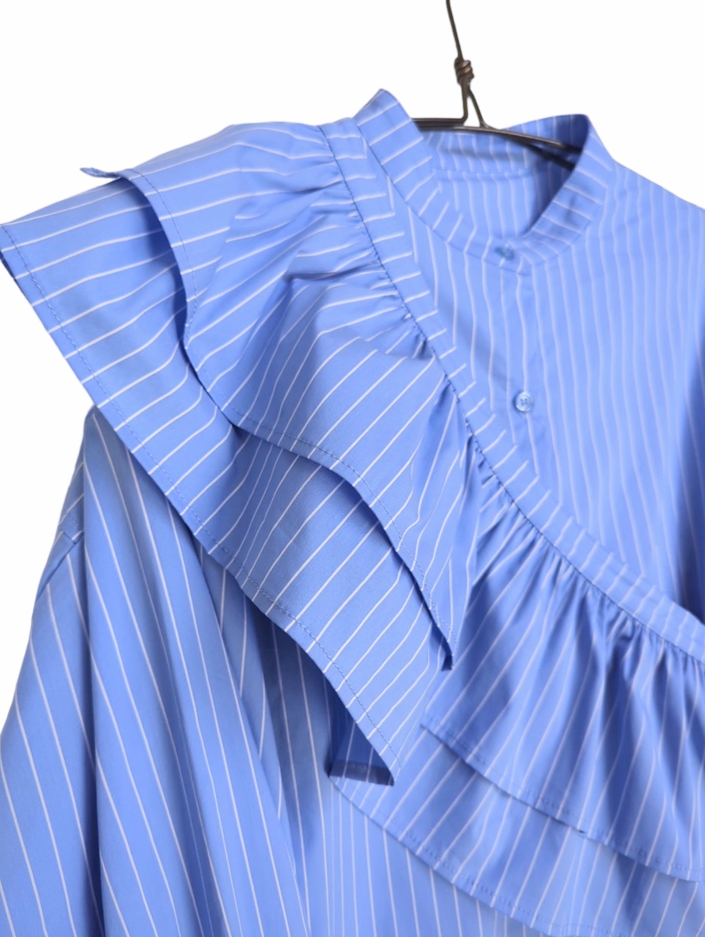 [2colors]Striped shirt with ruffles