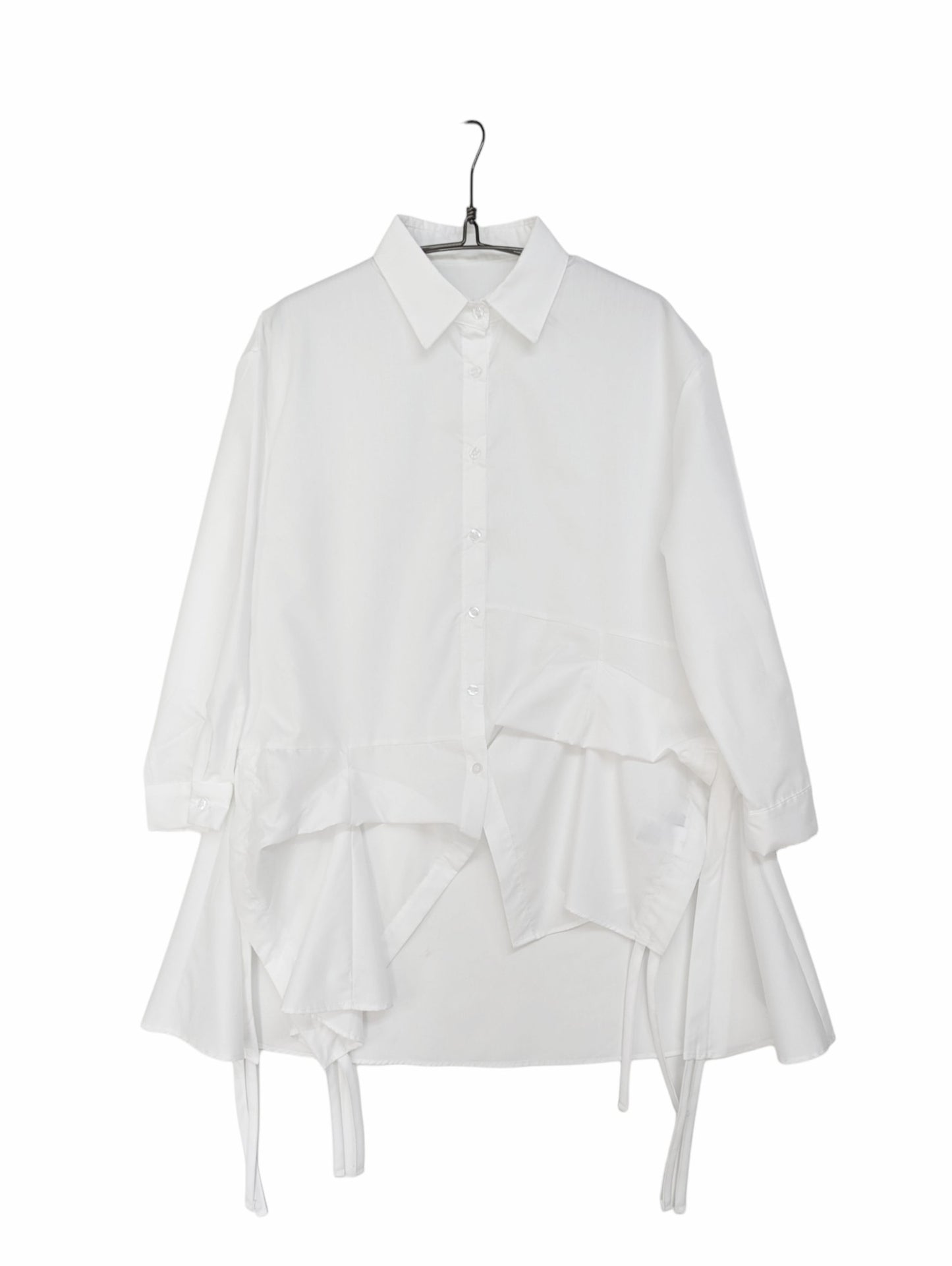 [2 colors] Irregular hemmed drawstring blouse
