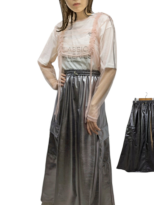 [2 colors] Metallic Cargo Skirt