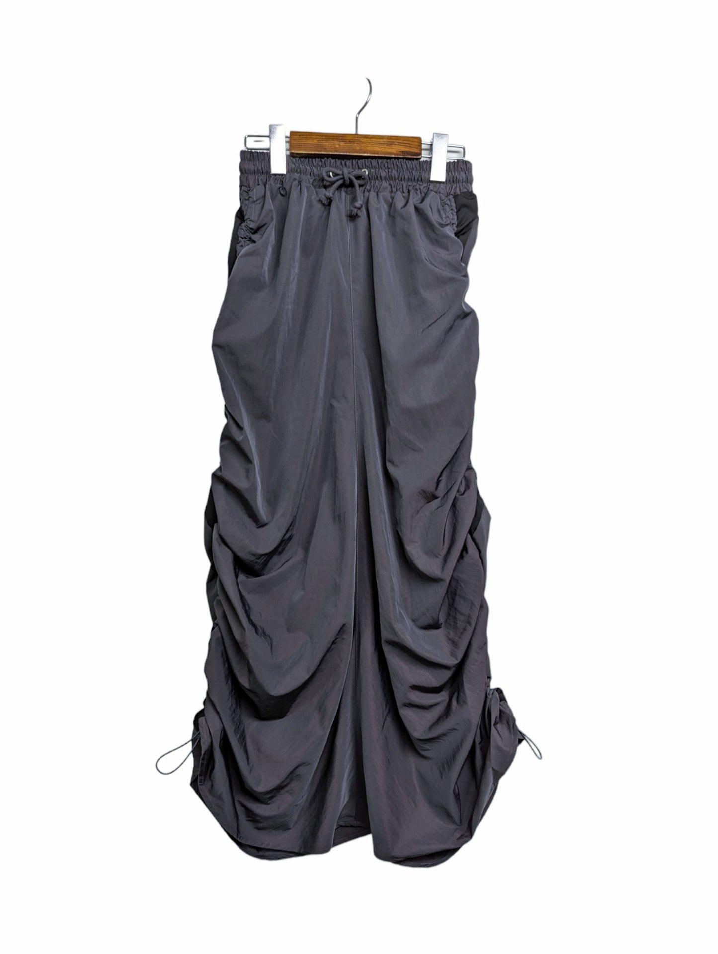 [3 colors] Nylon blend sideline shirring skirt