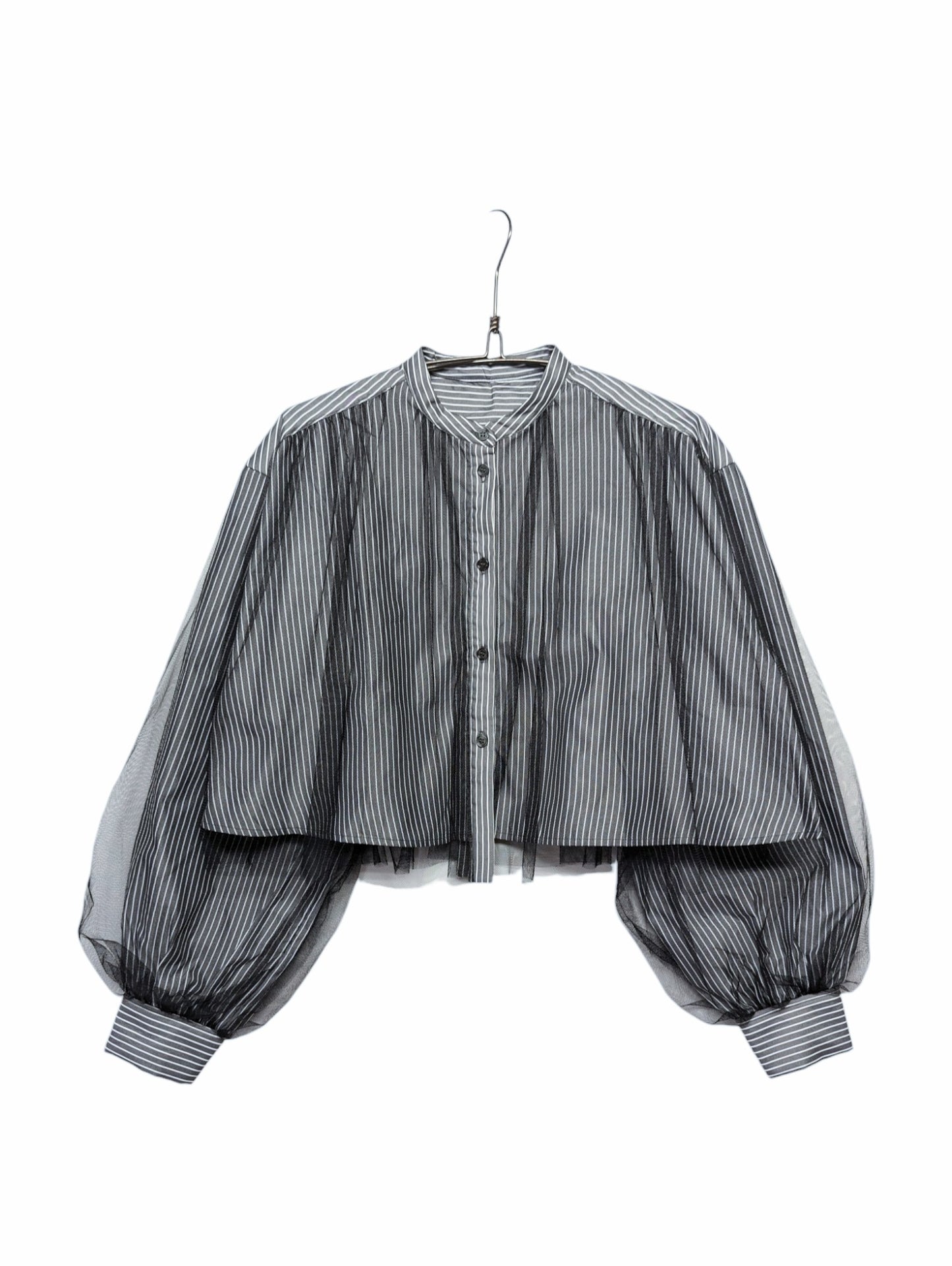 [2 colors] Tulle Stripe Shirt