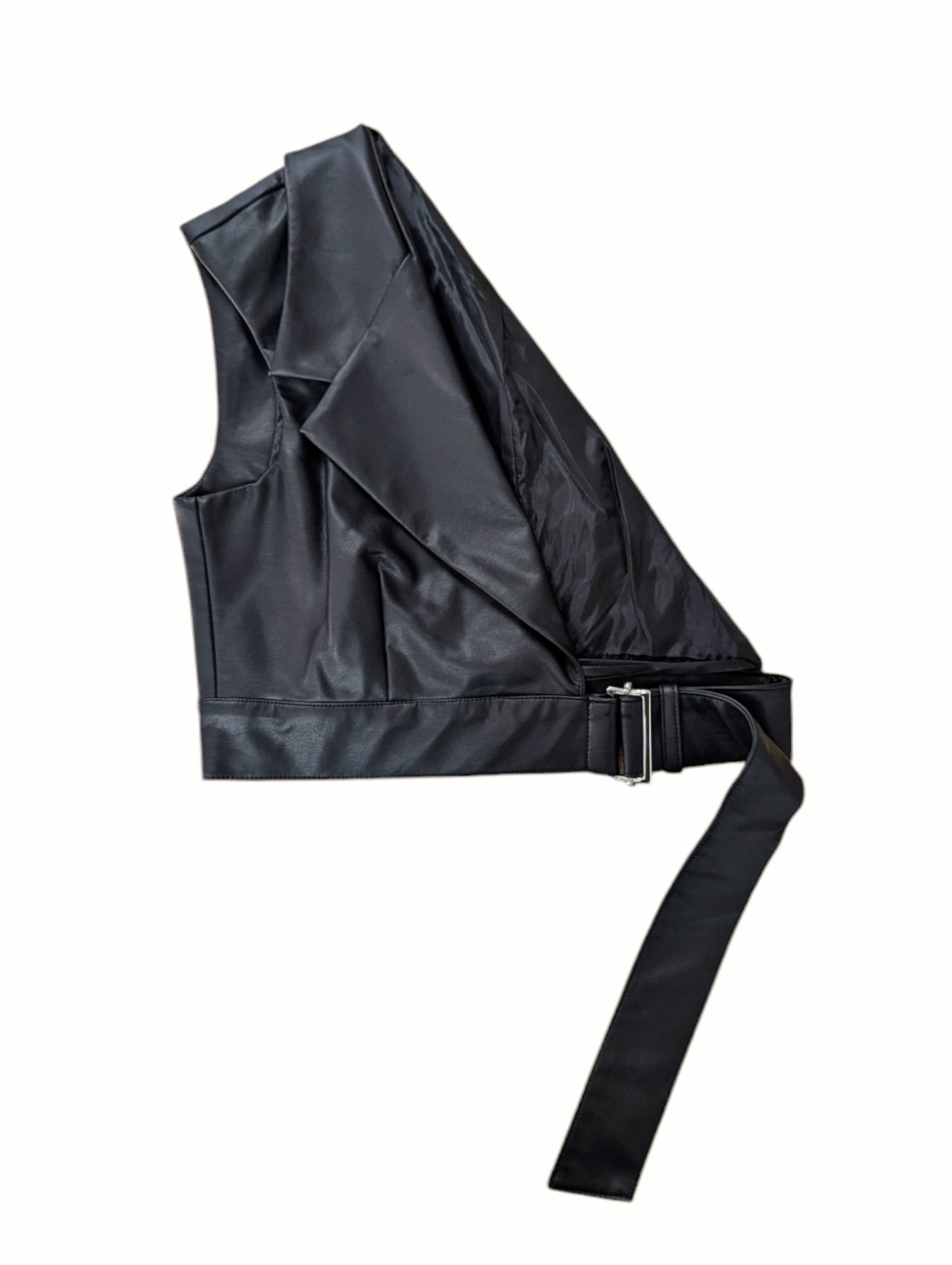 One-shoulder faux leather vest