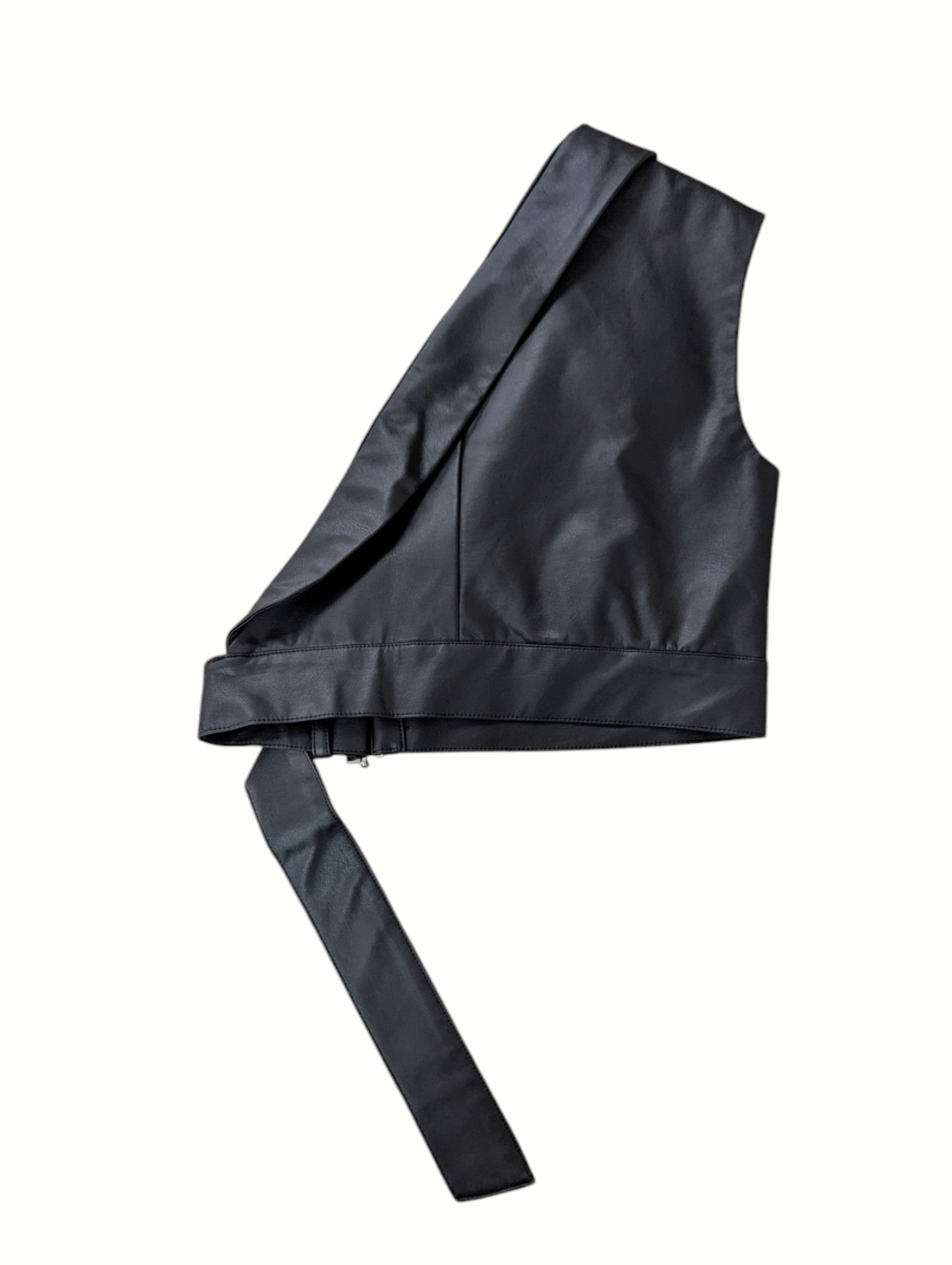 One-shoulder faux leather vest