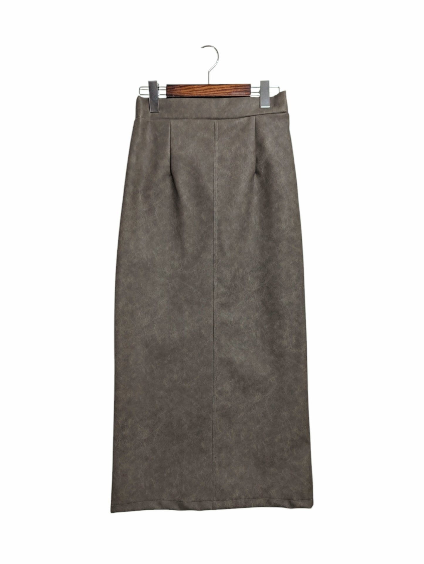 [2 colors] Vintage processed faux leather skirt