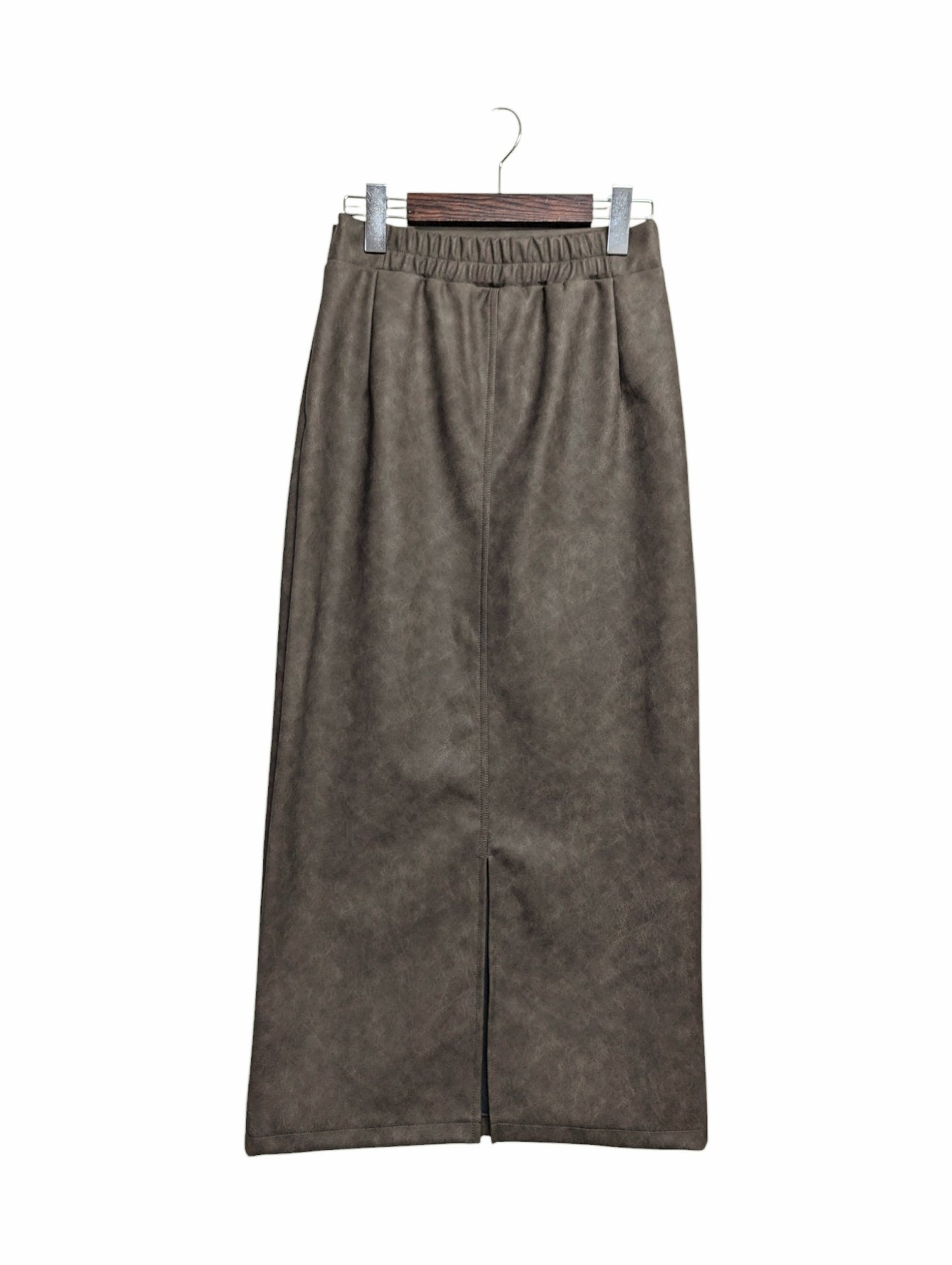 [2 colors] Vintage processed faux leather skirt