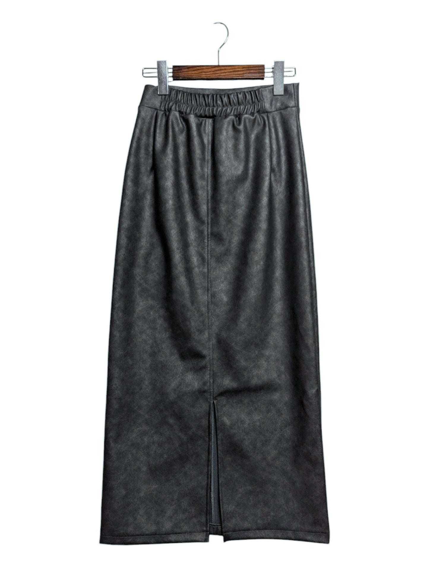 [2 colors] Vintage processed faux leather skirt