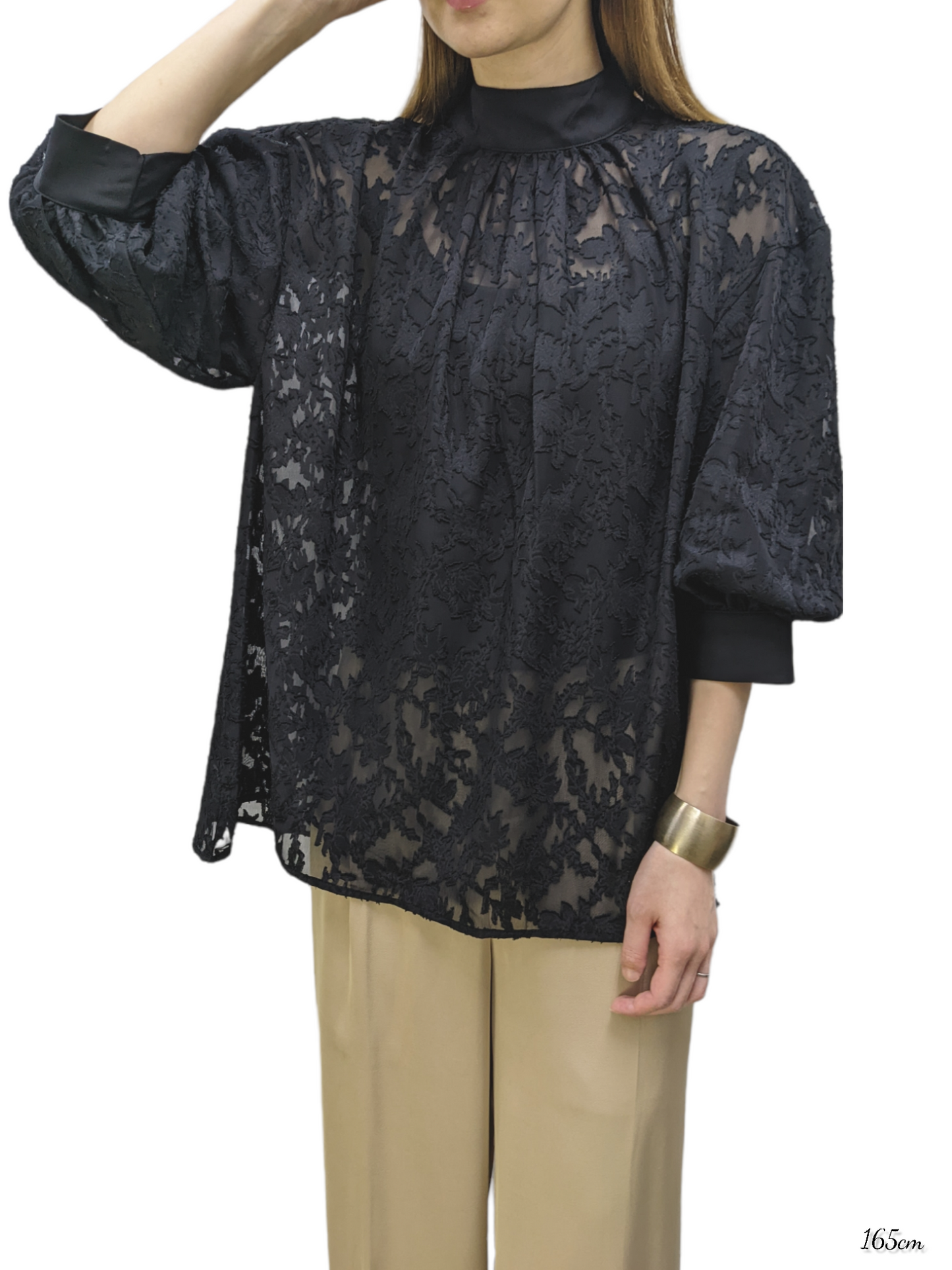 [2 Colors] Sheer Jacquard Pullover Blouse
