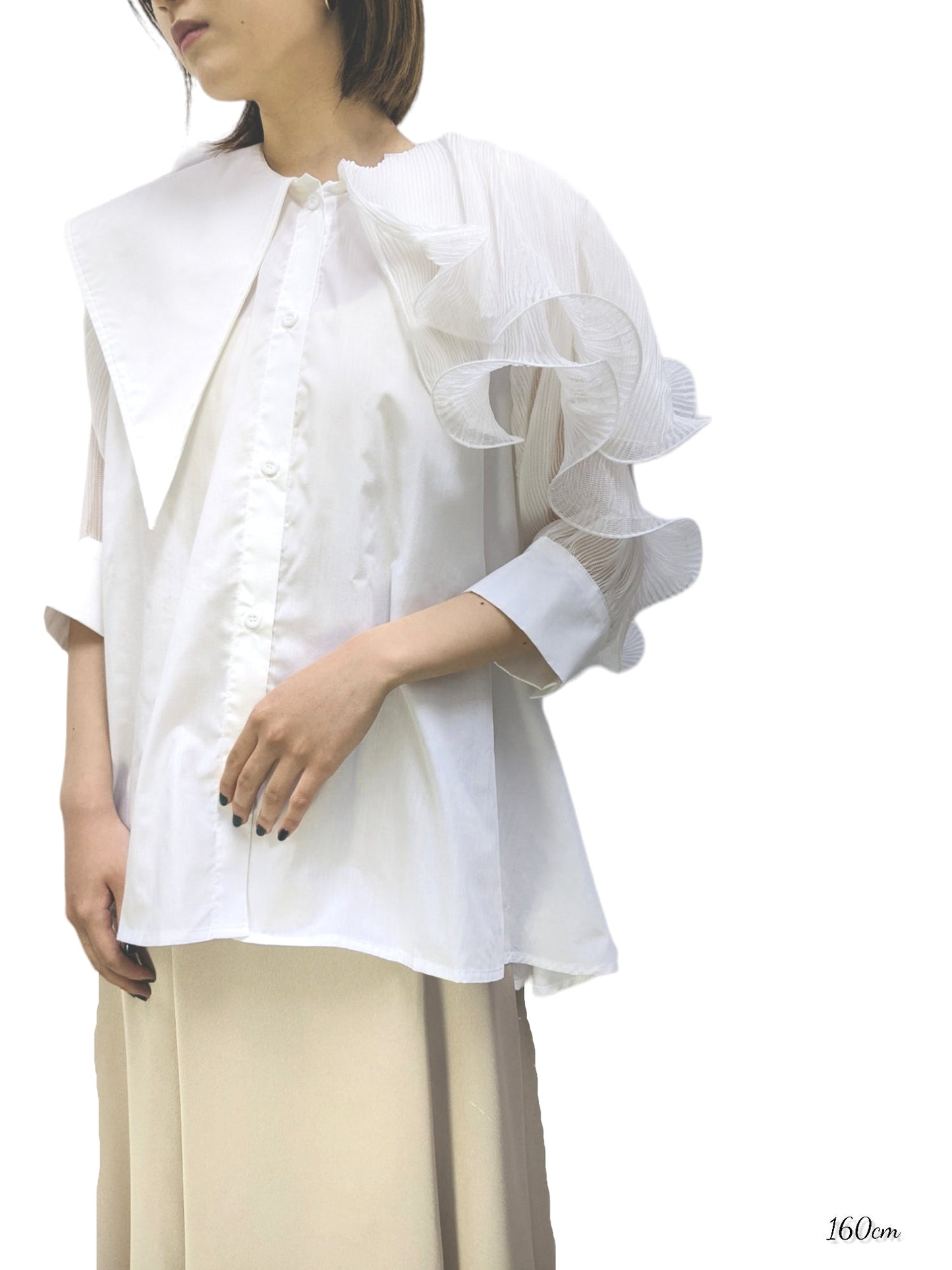 [3 Colors] Pleated Frilled Lace Design Blouse
