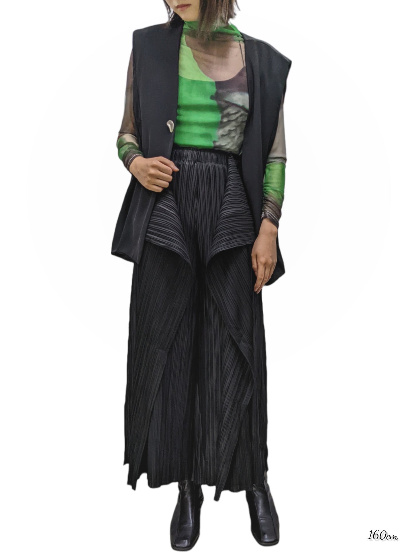 [2 Colors] Pleated Frilled Design Straight Pants