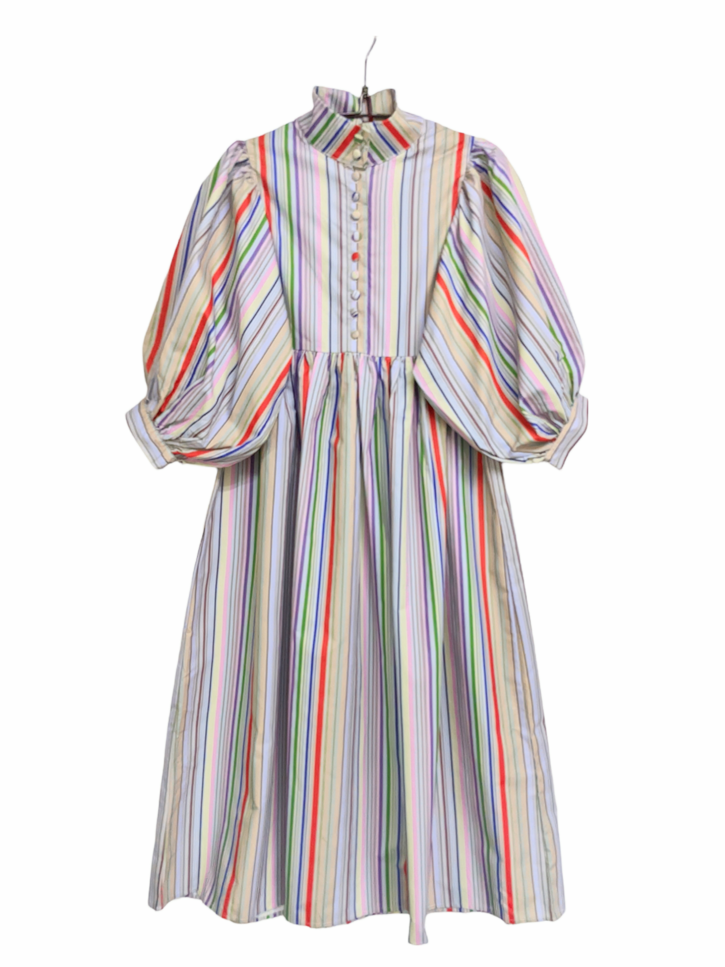 Color Stripe Volume Sleeve Dress