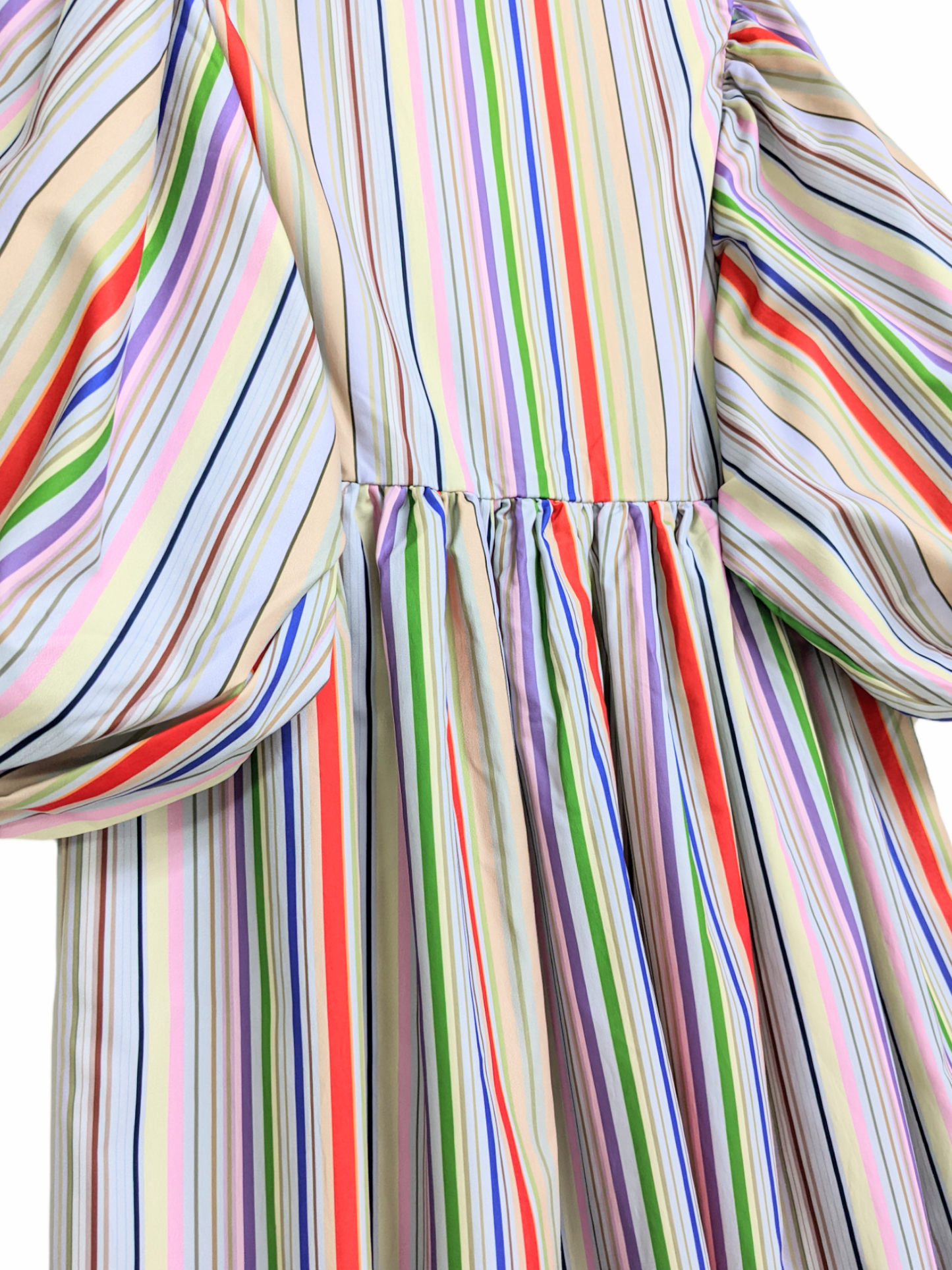 Color Stripe Volume Sleeve Dress