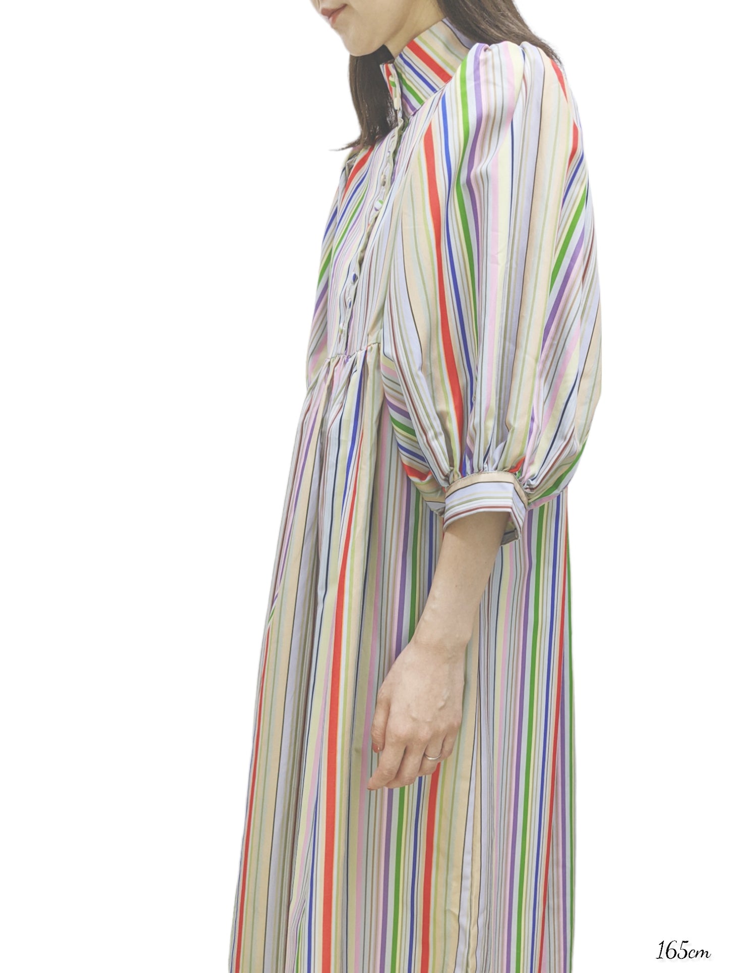 Color Stripe Volume Sleeve Dress