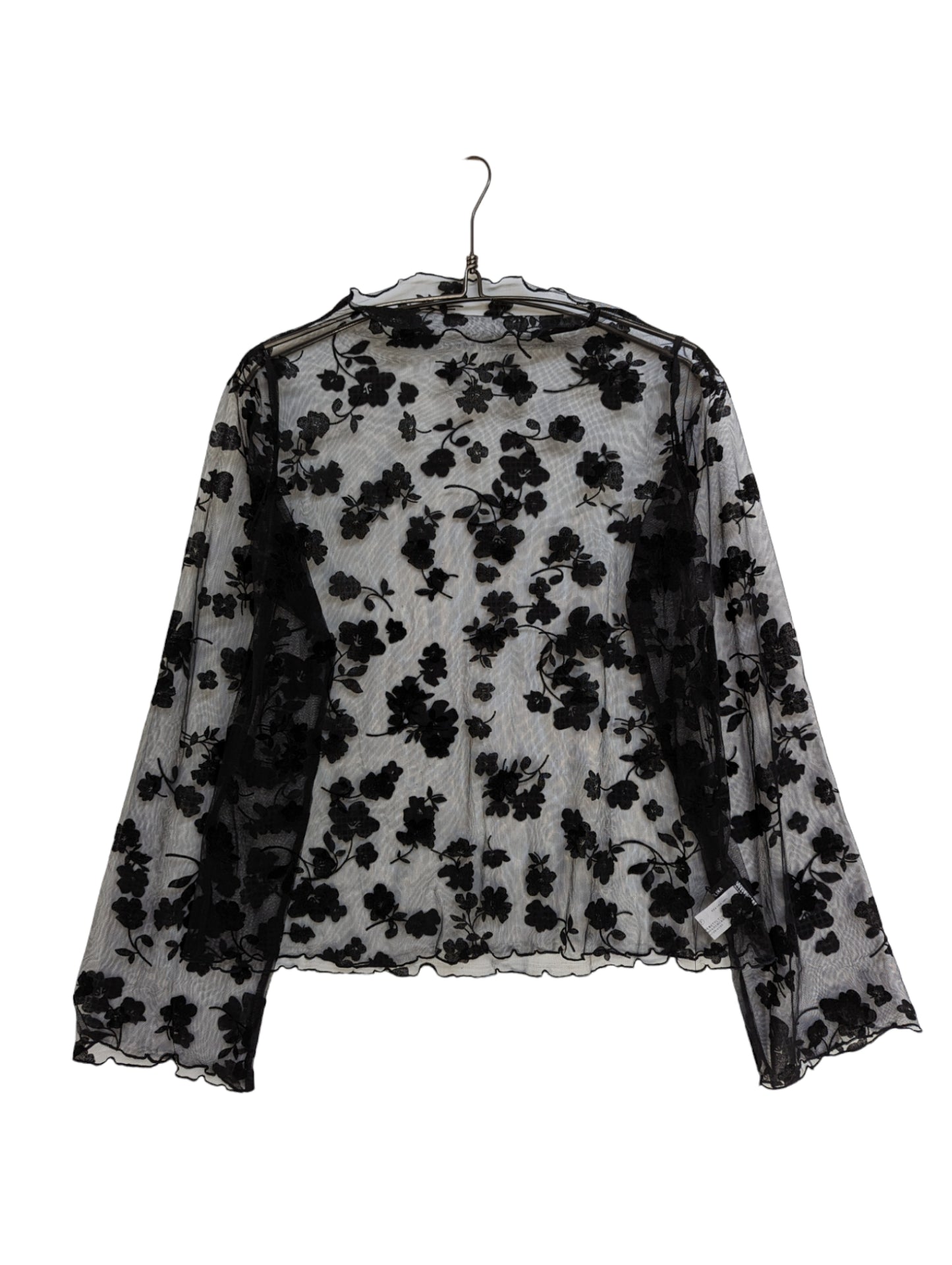 [2 colors] Floral Pattern Tulle Bottle Neck Top