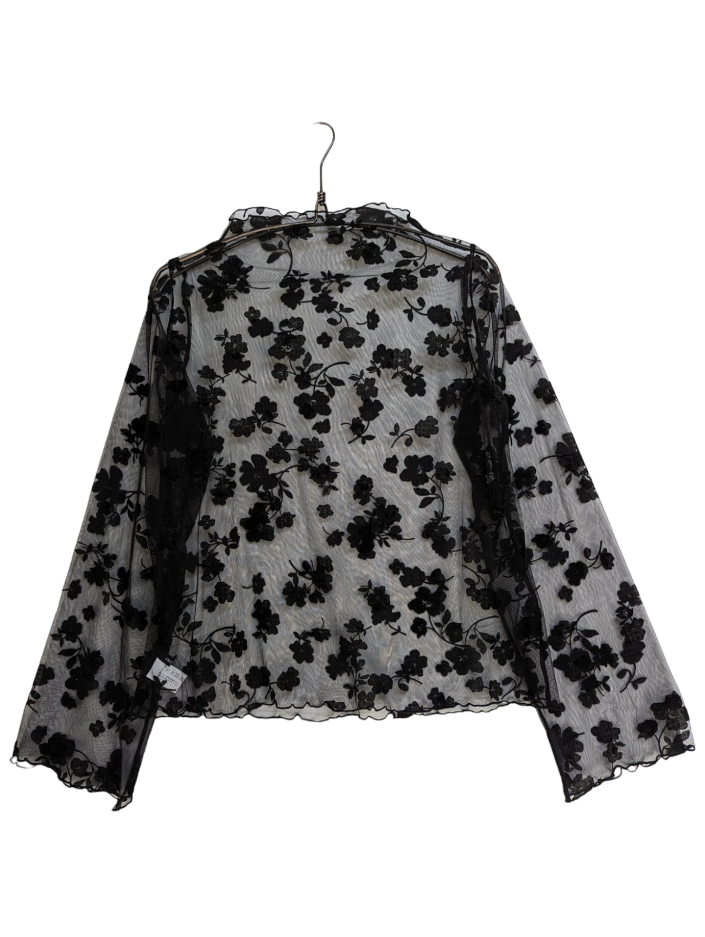 [2 colors] Floral Pattern Tulle Bottle Neck Top