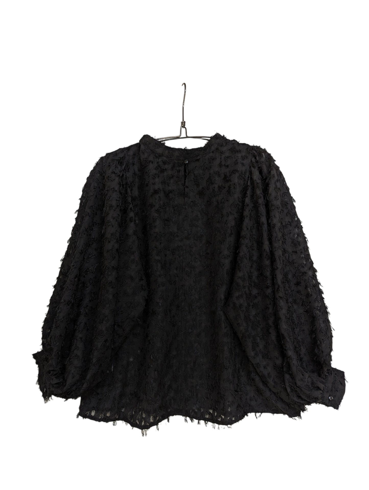 [2 colors] Sheer Fringe Voluminous Sleeve Top