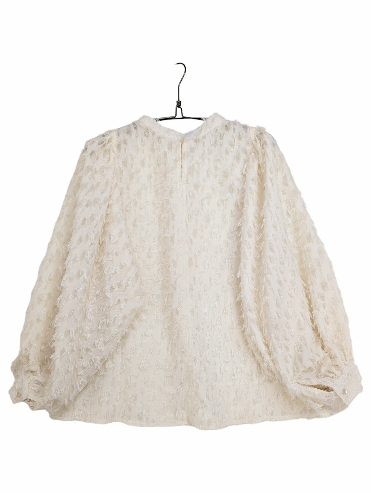 [2 colors] Sheer Fringe Voluminous Sleeve Top