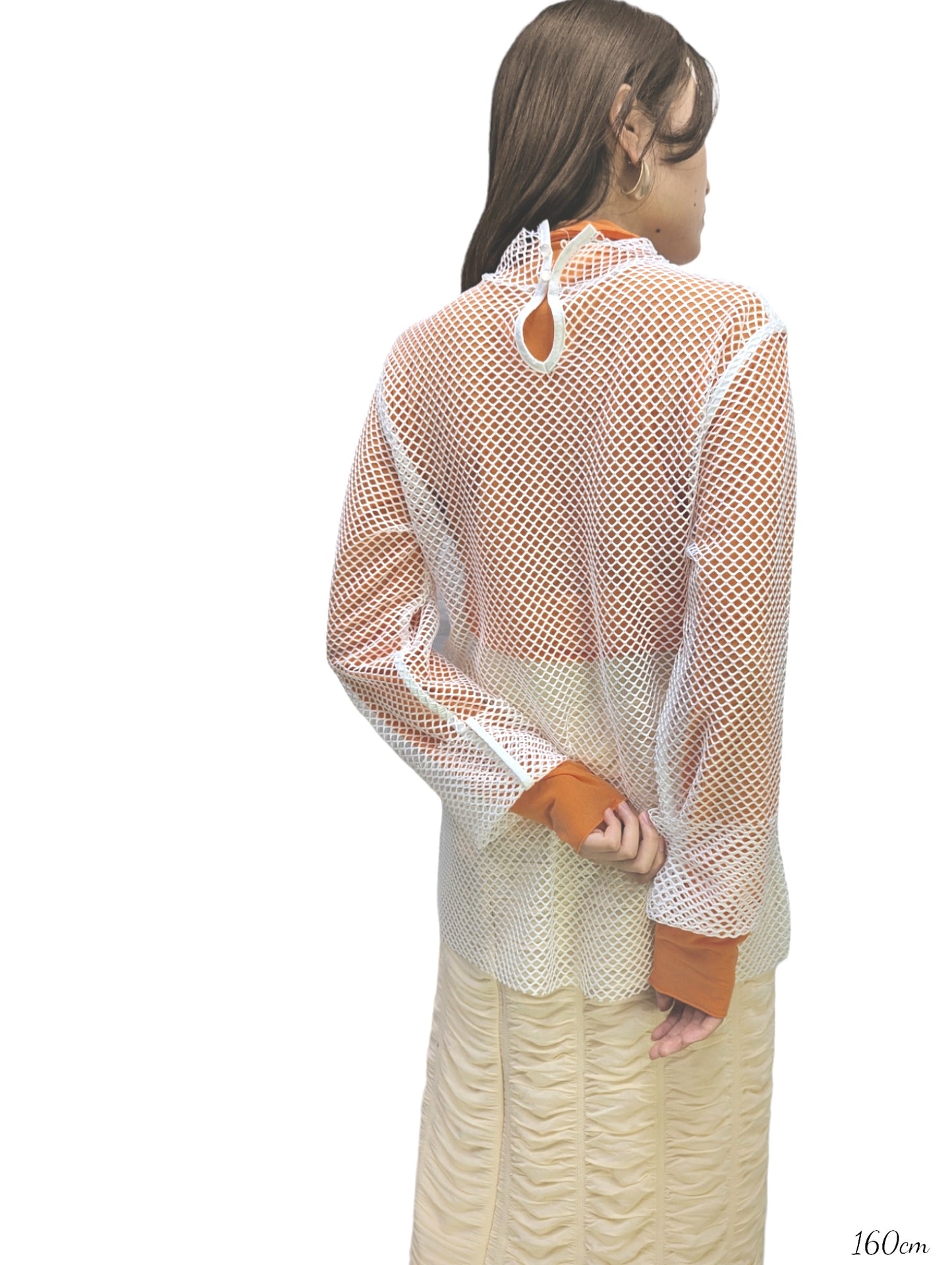 [3 colors] Sheer High Neck Switching Pullover